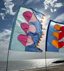 Two Festival flags displayed at a beach