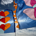 Close-up of recycled polyester fabric on festival flag
