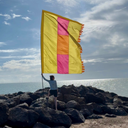 Large festival flag made from lightweight recycled material
