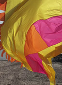 Festival flag displayed blowing in the wind